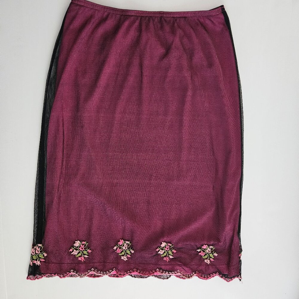 RARE VINTAGE Betsey Johnson New York Mesh Overlay Embroidered Skirt P - Picture 6 of 16